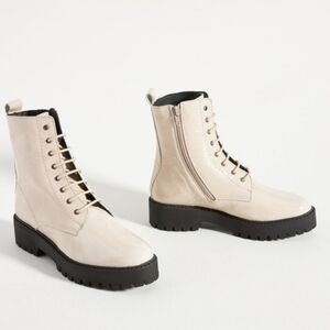 Maeve Patent Leather Combat Boots Lace Up Cream Size 37 US 6.5